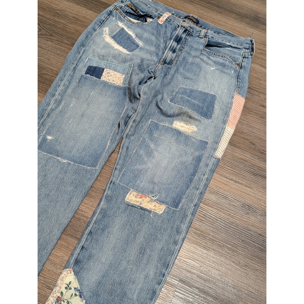 Polo Ralph Lauren Patchwork Distressed Straight Leg Jeans‎ Blue Women 28R Floral